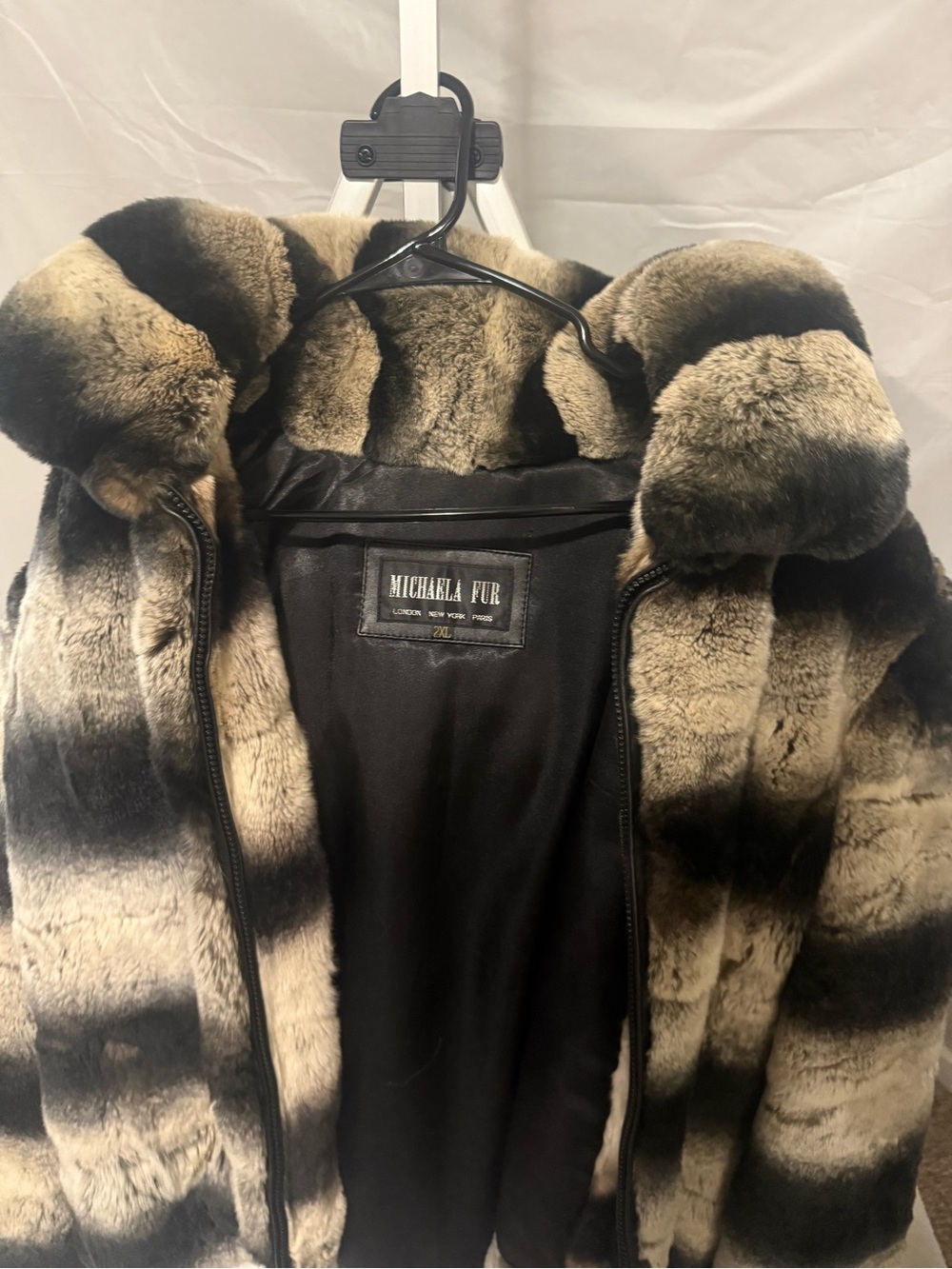 Women’s Striped Faux Fur Coat in Gray & Black